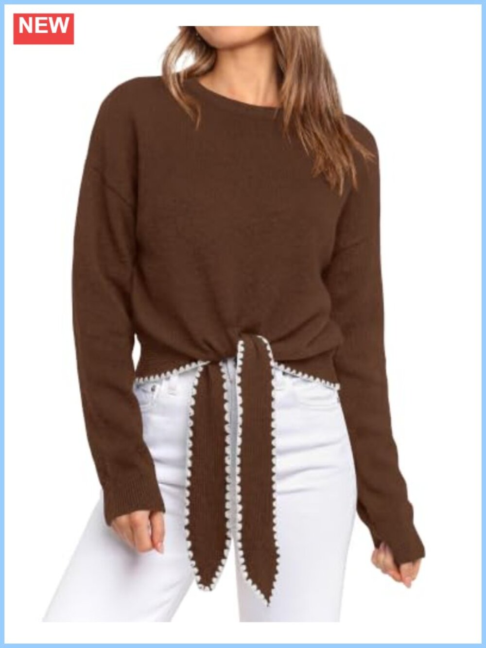 PRETTYGARDEN Women's Long Sleeve Tie Front Crop Sweater Crewneck Pullover